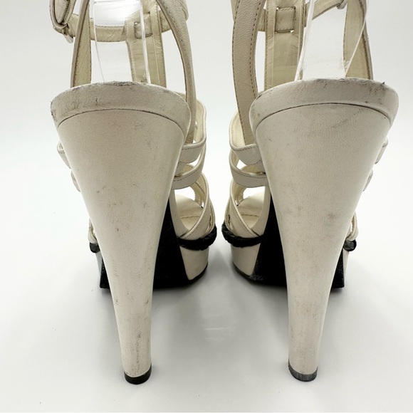 Yves Saint Laurent White Leather Strappy T Strap Heel Sandals - Picture 6 of 16